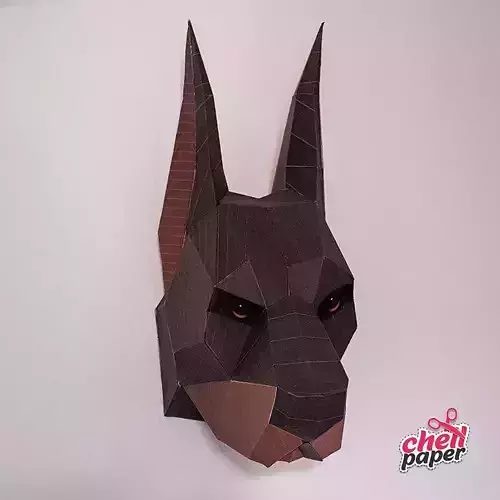 Doberman paper head on wall Low-poly 3D model