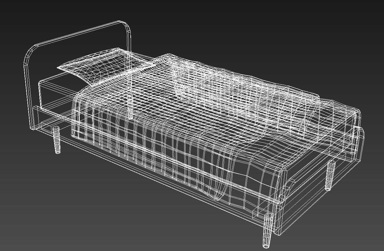 Kids single wooden bed 3D model_16