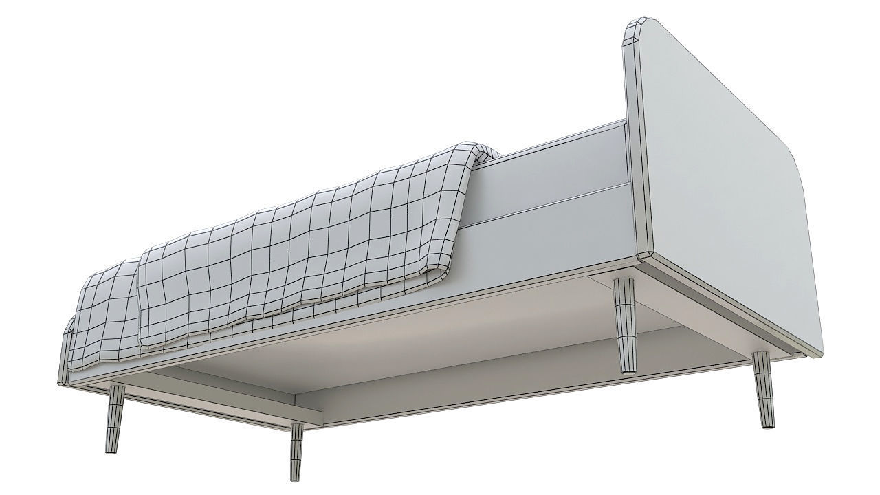 Kids single wooden bed 3D model_8