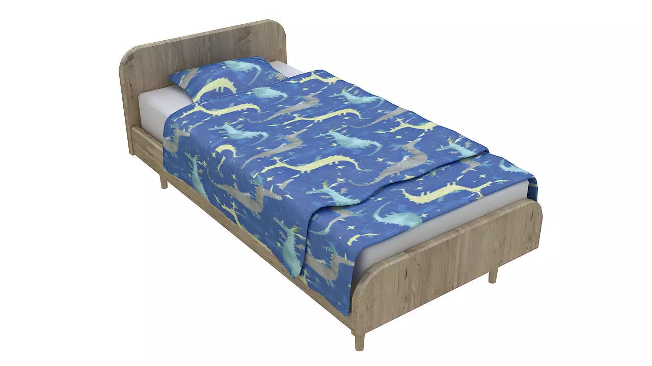 Kids single wooden bed 3D model_0