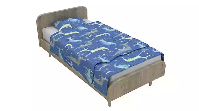 Kids single wooden bed 3D model