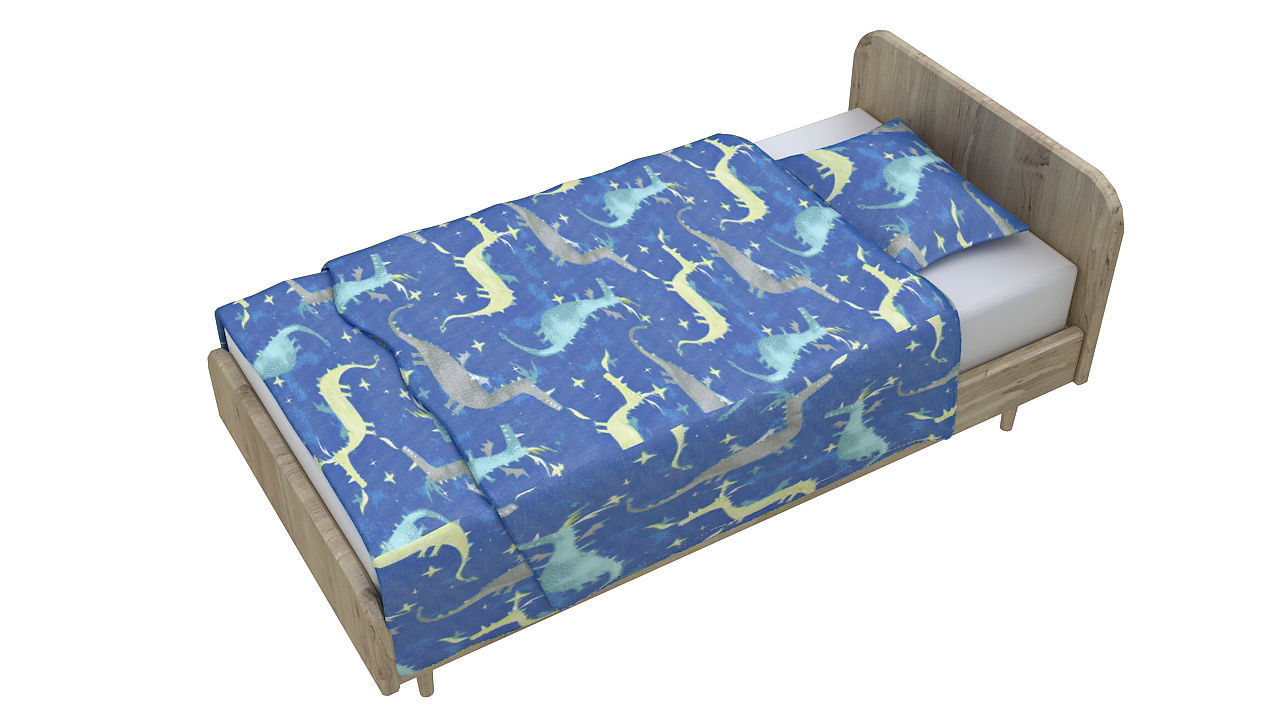 Kids single wooden bed 3D model_4