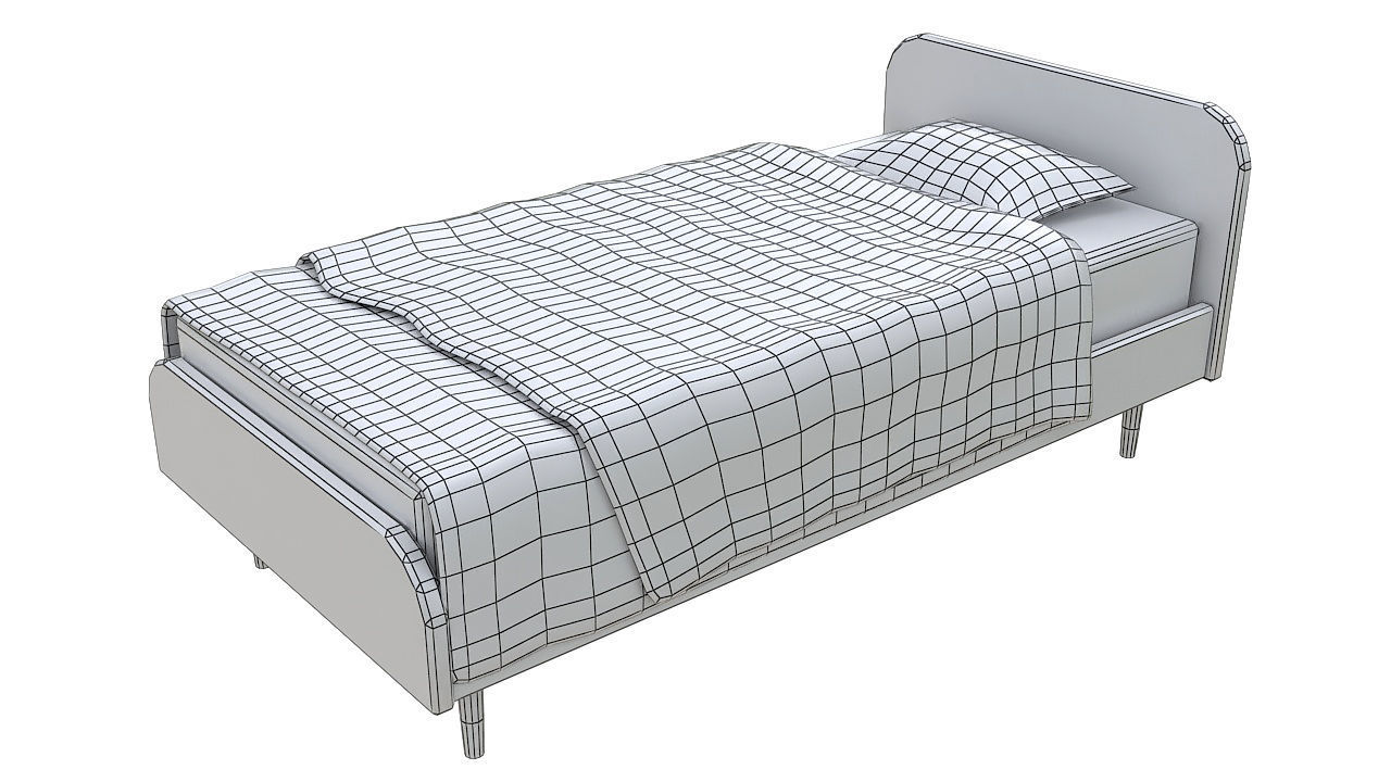 Kids single wooden bed 3D model_6