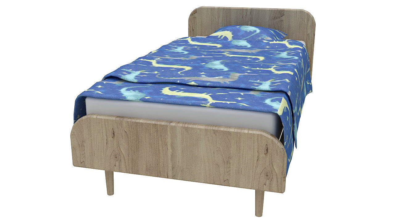 Kids single wooden bed 3D model_2