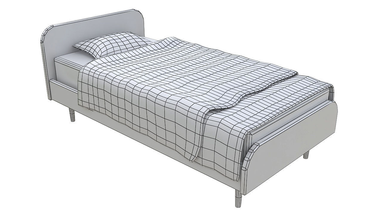 Kids single wooden bed 3D model_7
