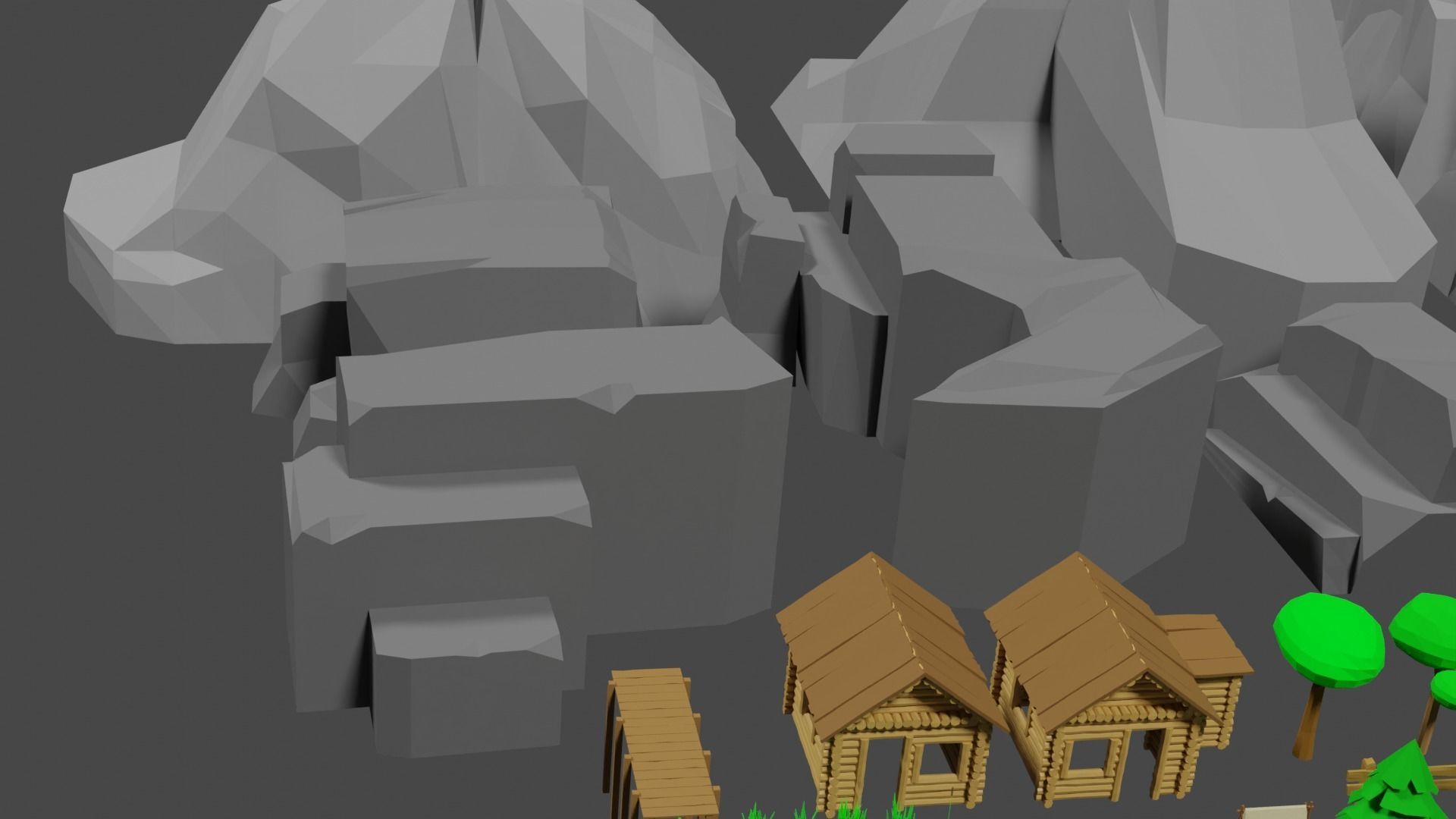 Lowpoly Natureset house with trees and rocks Low-poly 3D model_27