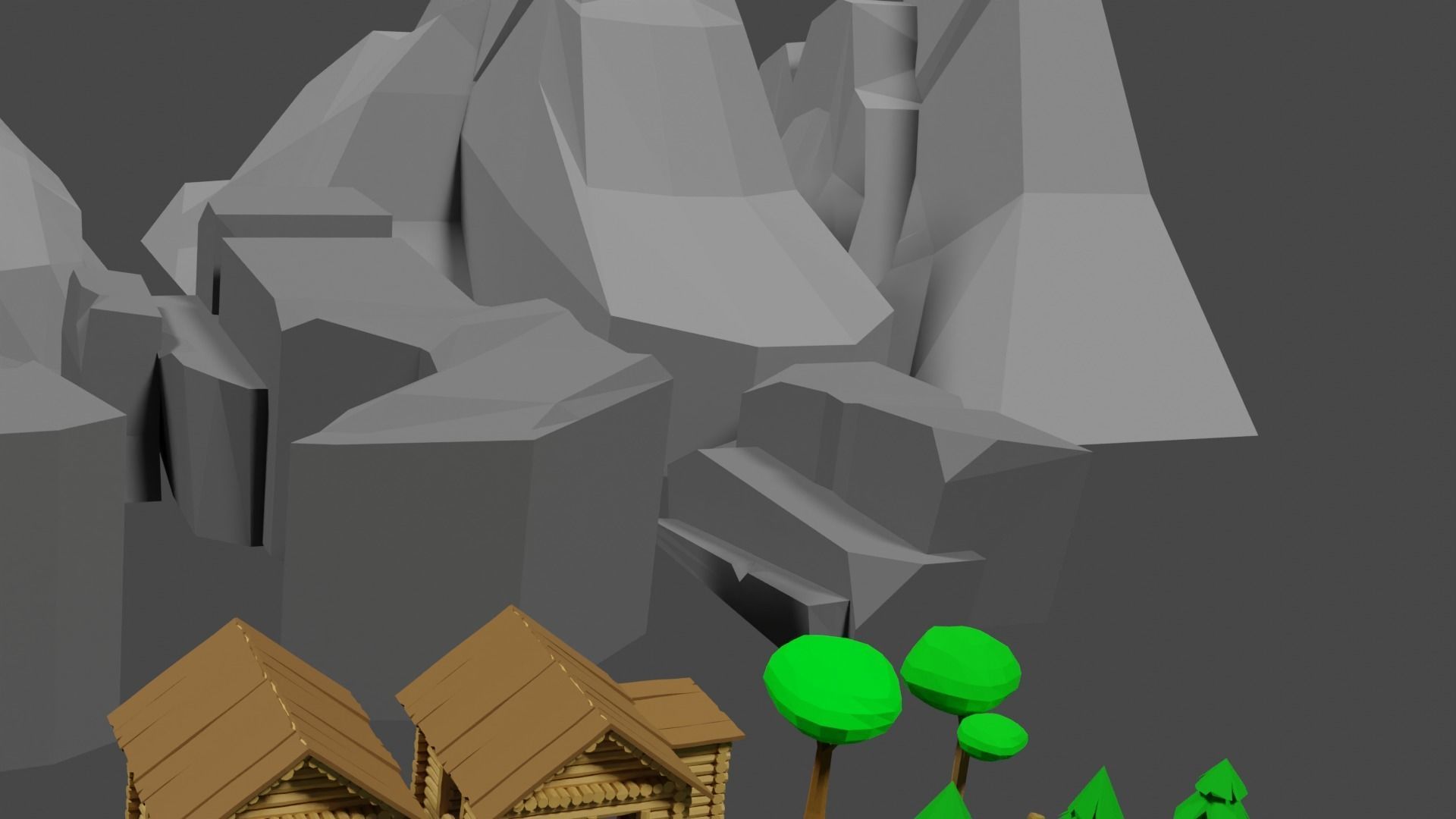 Lowpoly Natureset house with trees and rocks Low-poly 3D model_16