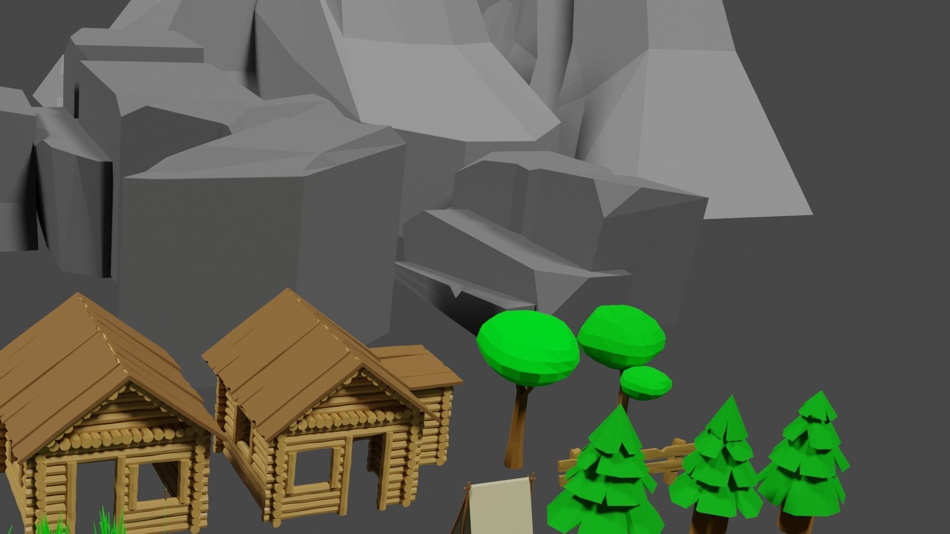 Lowpoly Natureset house with trees and rocks Low-poly 3D model_15
