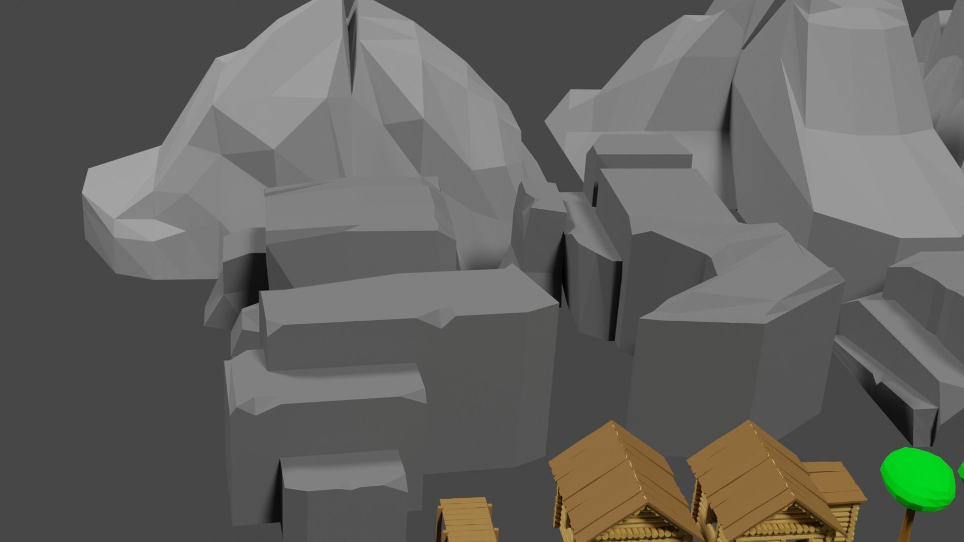 Lowpoly Natureset house with trees and rocks Low-poly 3D model_26