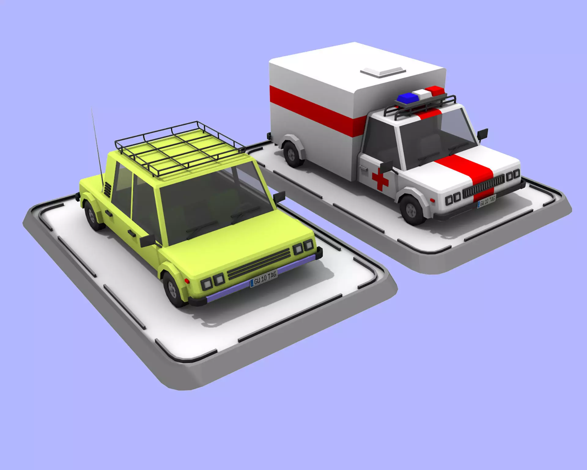 2 Cartoon Low Poly Cars - Set 02 Low-poly 3D model_0