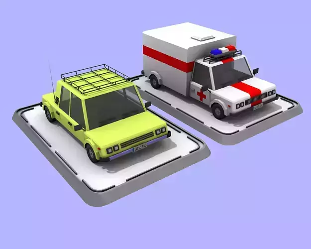 2 Cartoon Low Poly Cars - Set 02