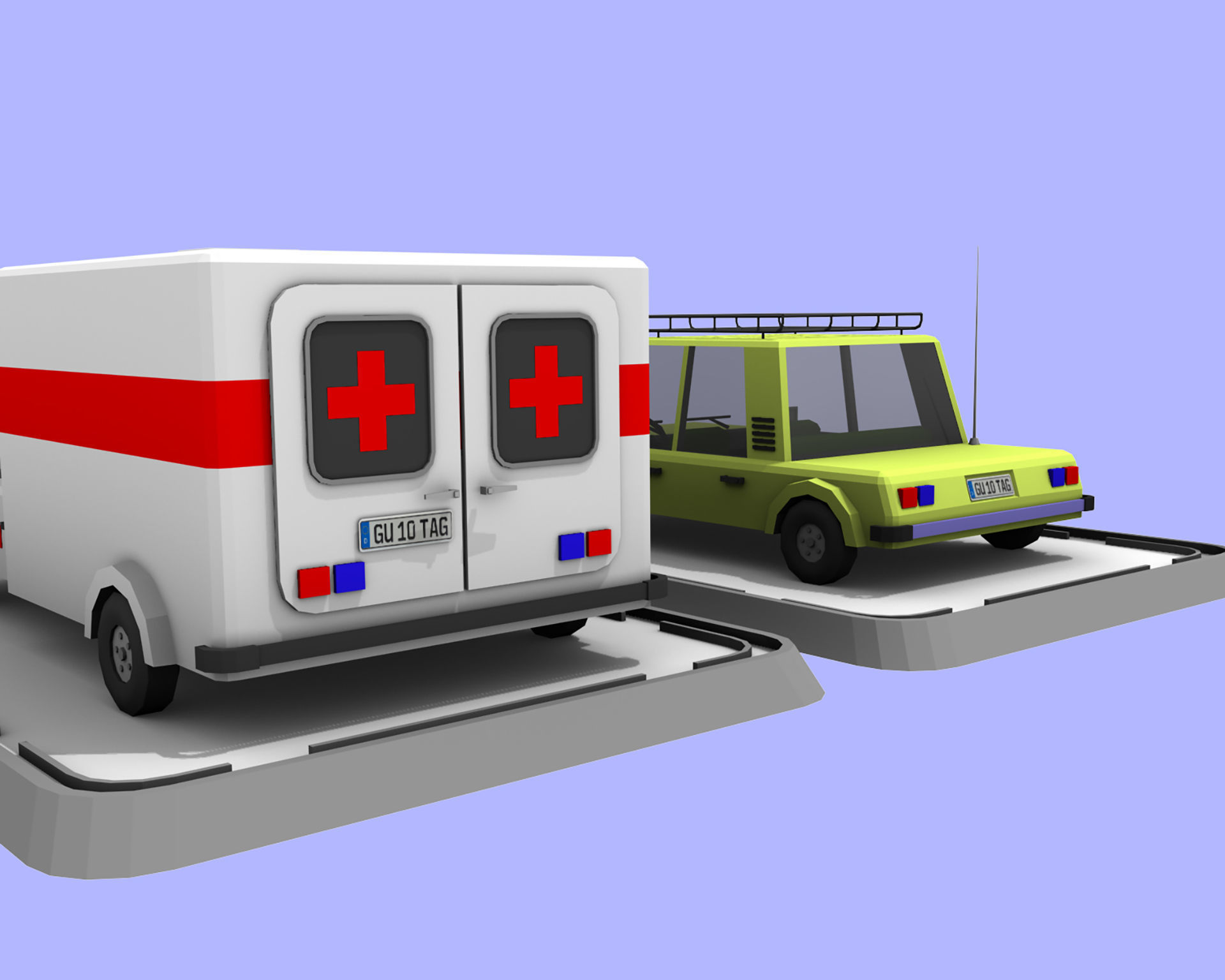 2 Cartoon Low Poly Cars - Set 02 Low-poly 3D model_4
