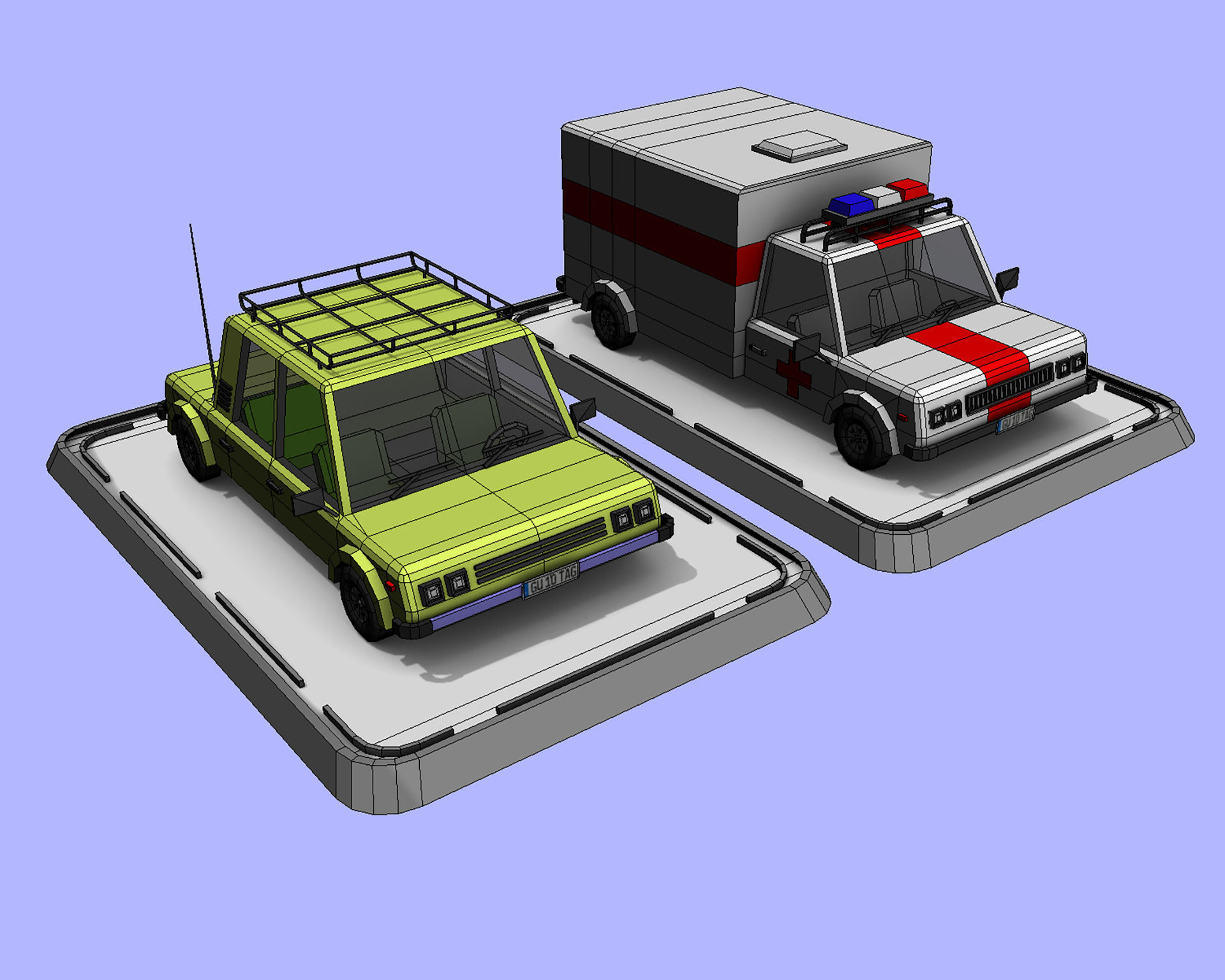2 Cartoon Low Poly Cars - Set 02 Low-poly 3D model_1
