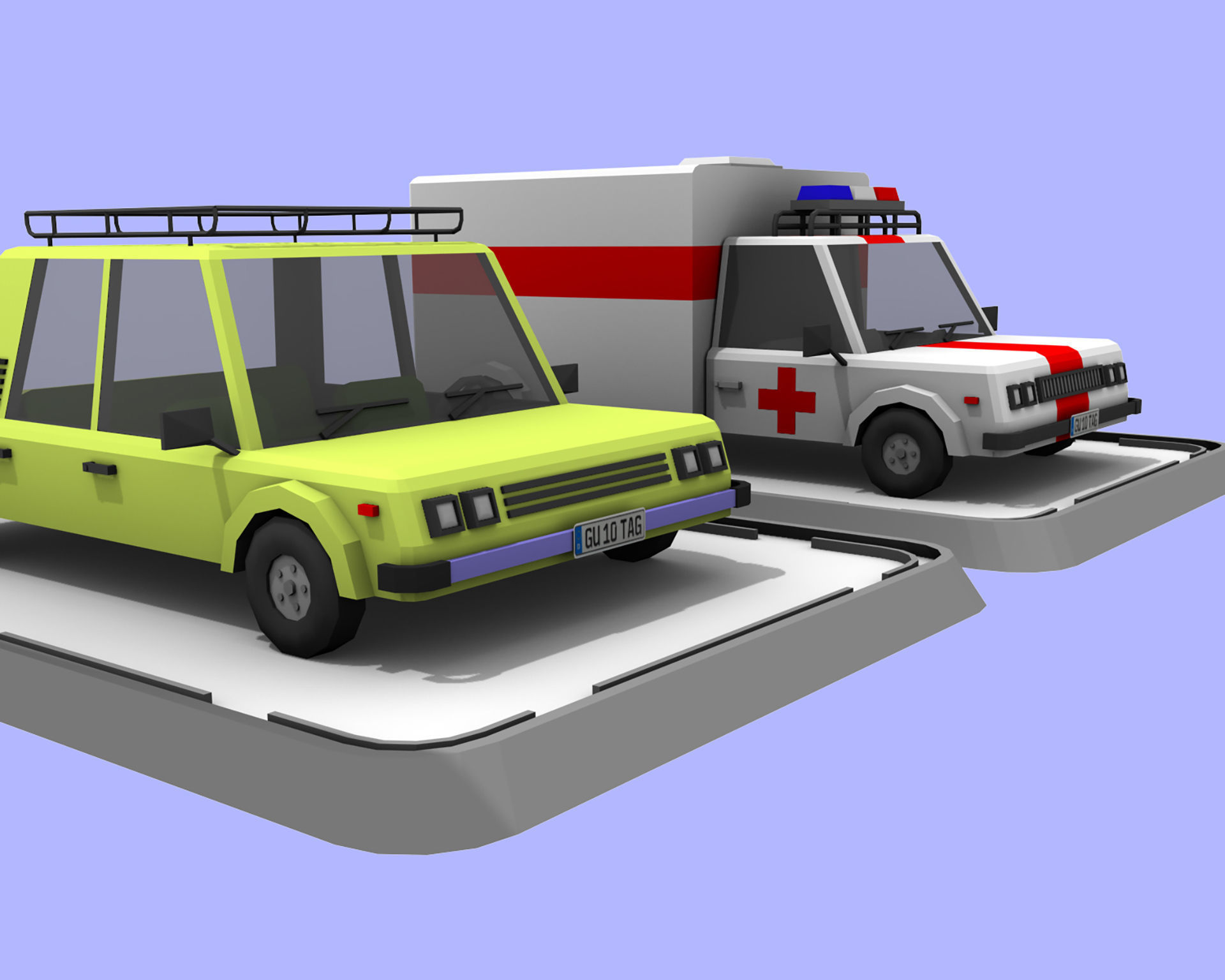 2 Cartoon Low Poly Cars - Set 02 Low-poly 3D model_5