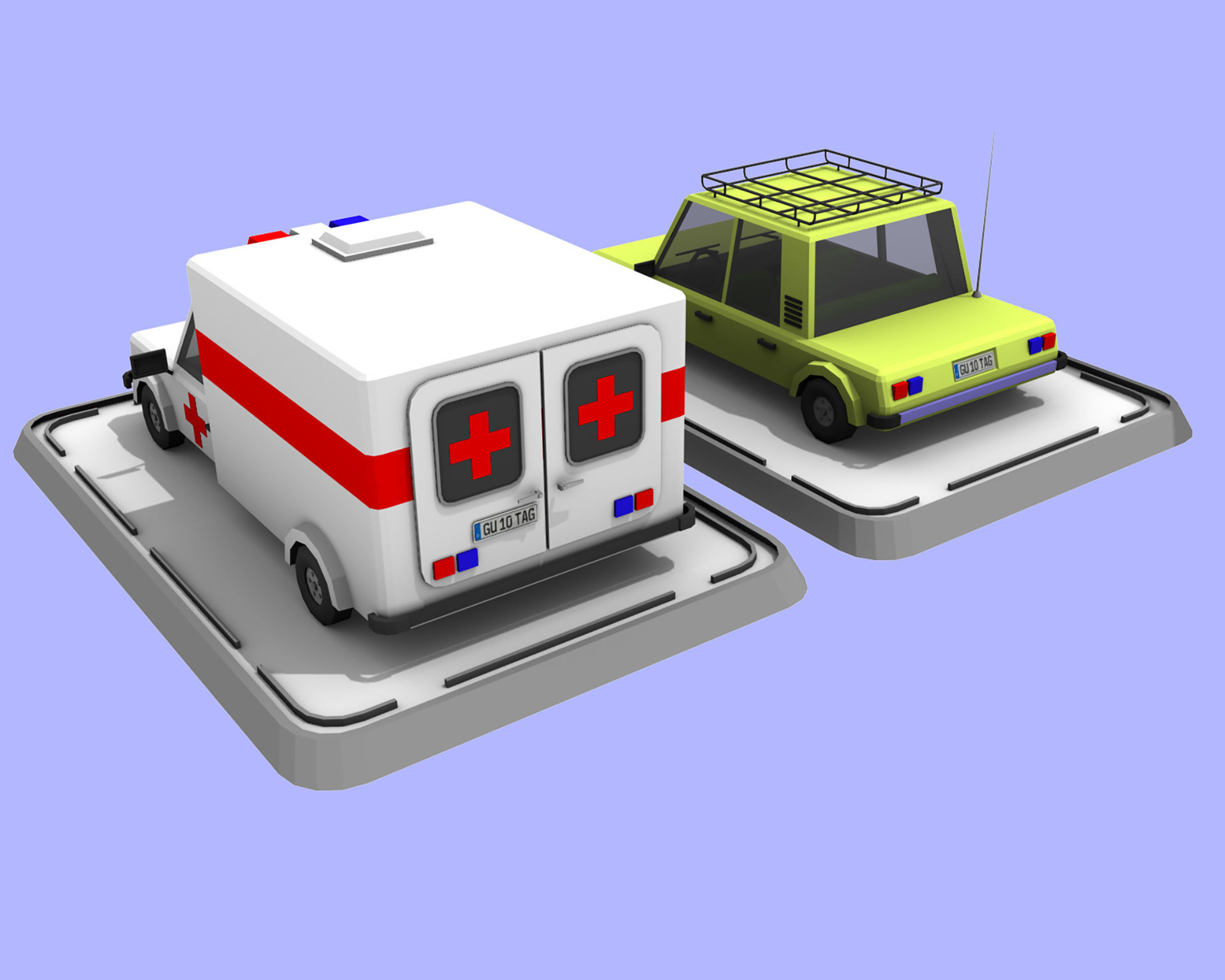 2 Cartoon Low Poly Cars - Set 02 Low-poly 3D model_2