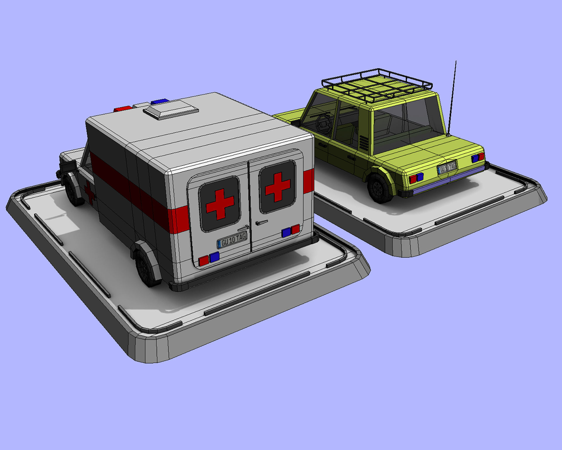 2 Cartoon Low Poly Cars - Set 02 Low-poly 3D model_3
