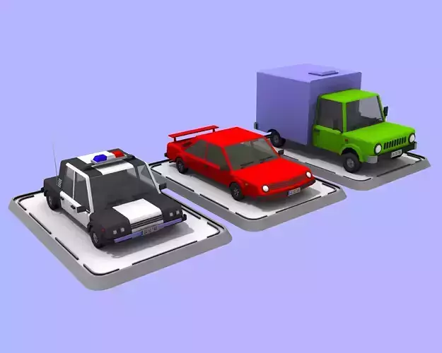 3 Cartoon Low Poly Cars Set