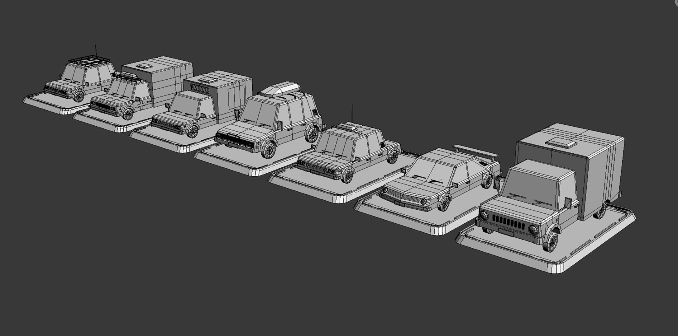 7 Cartoon Low Poly Cars Set Low-poly 3D model_8