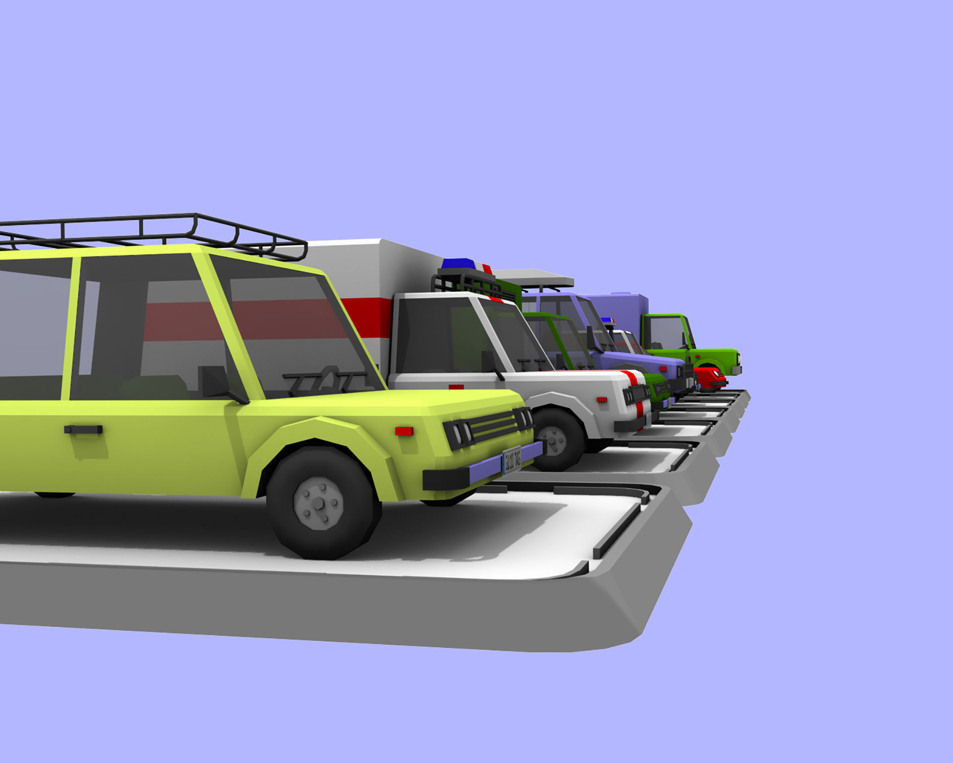 7 Cartoon Low Poly Cars Set Low-poly 3D model_5