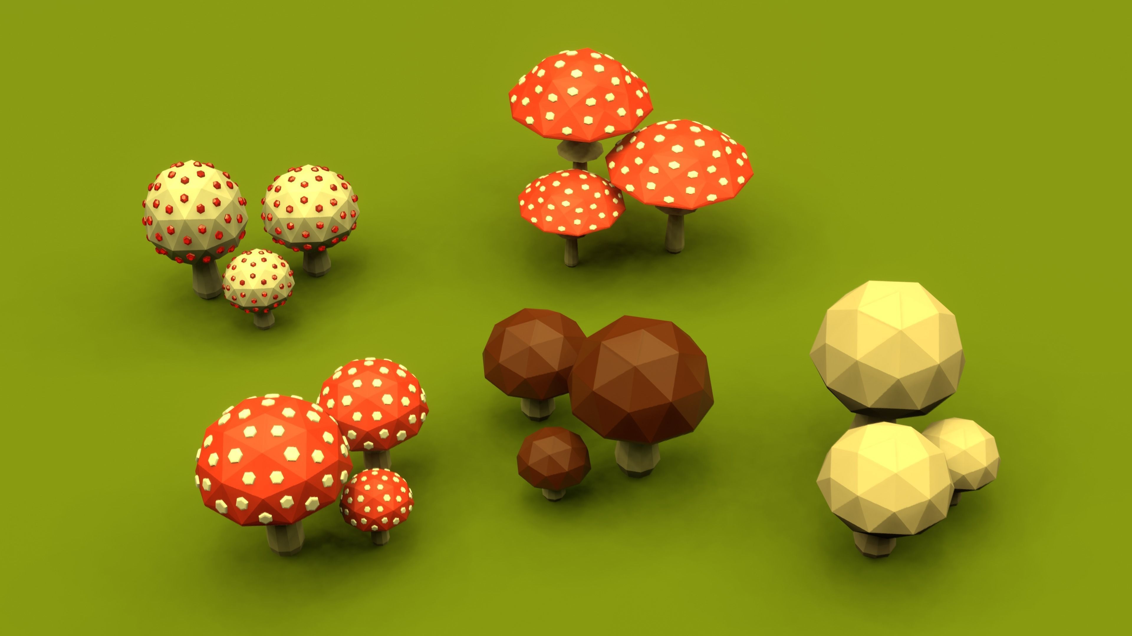Set of stylized low-poly mushrooms Low-poly 3D model_10