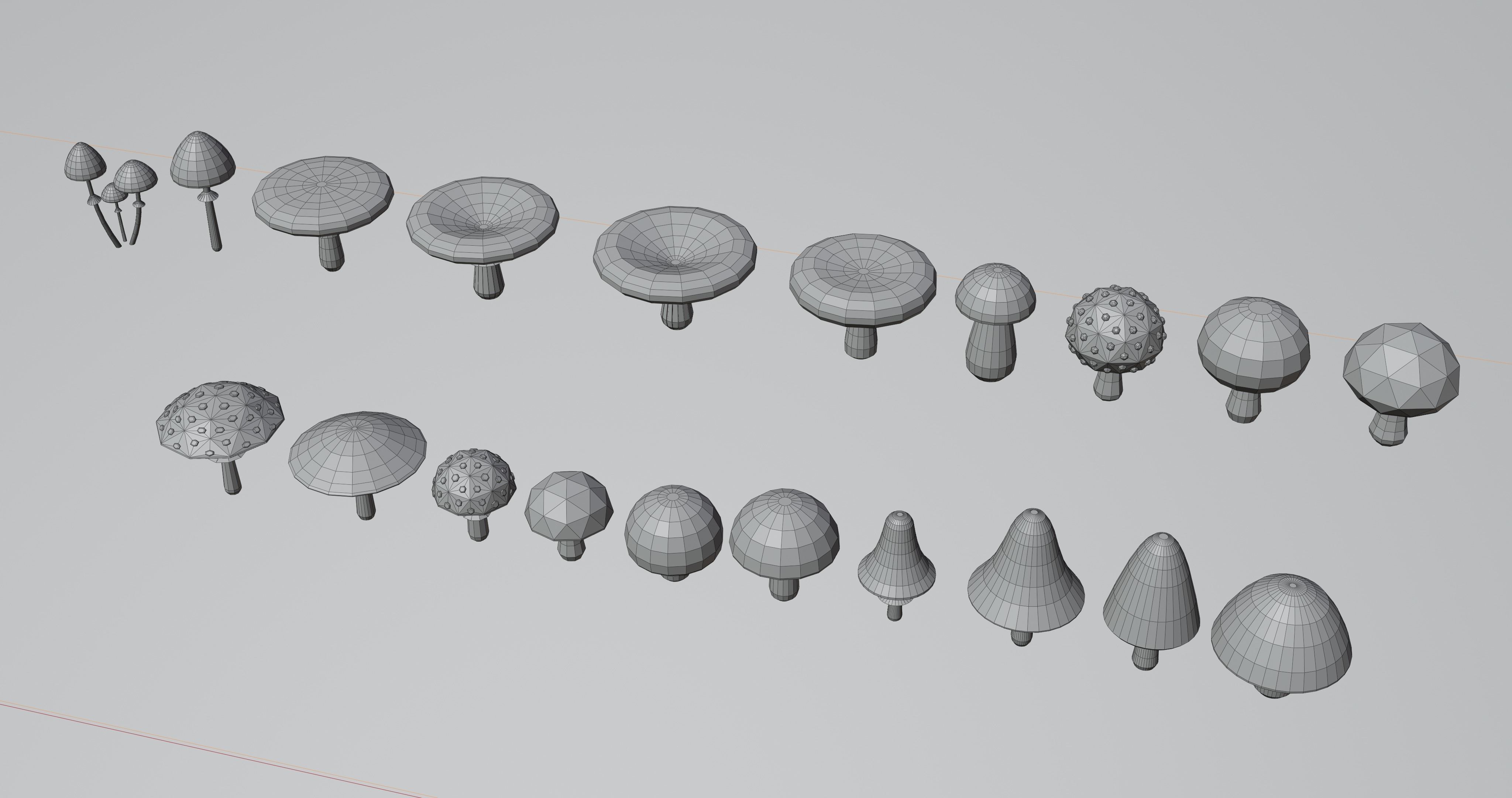 Set of stylized low-poly mushrooms Low-poly 3D model_9