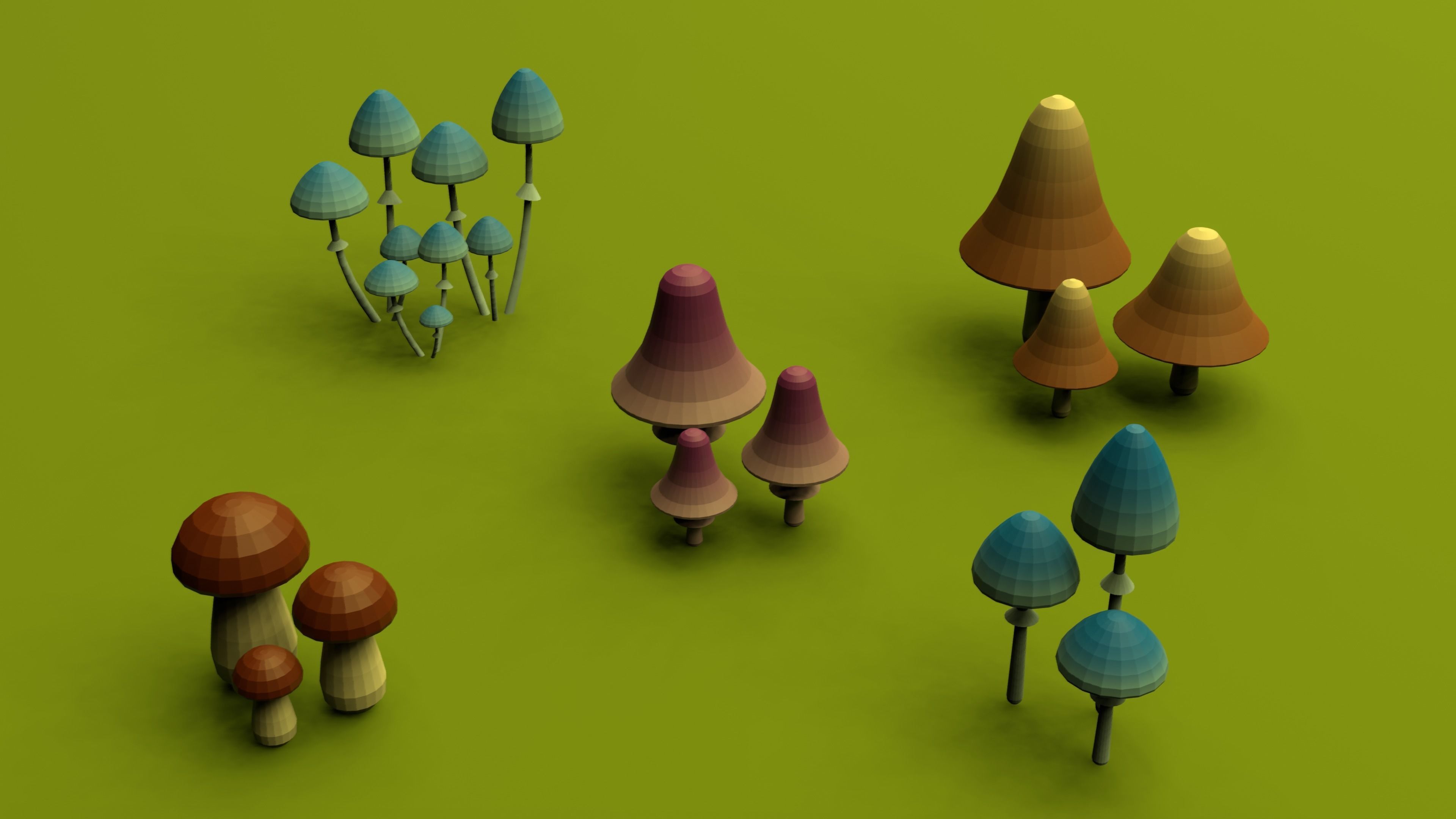 Set of stylized low-poly mushrooms Low-poly 3D model_12