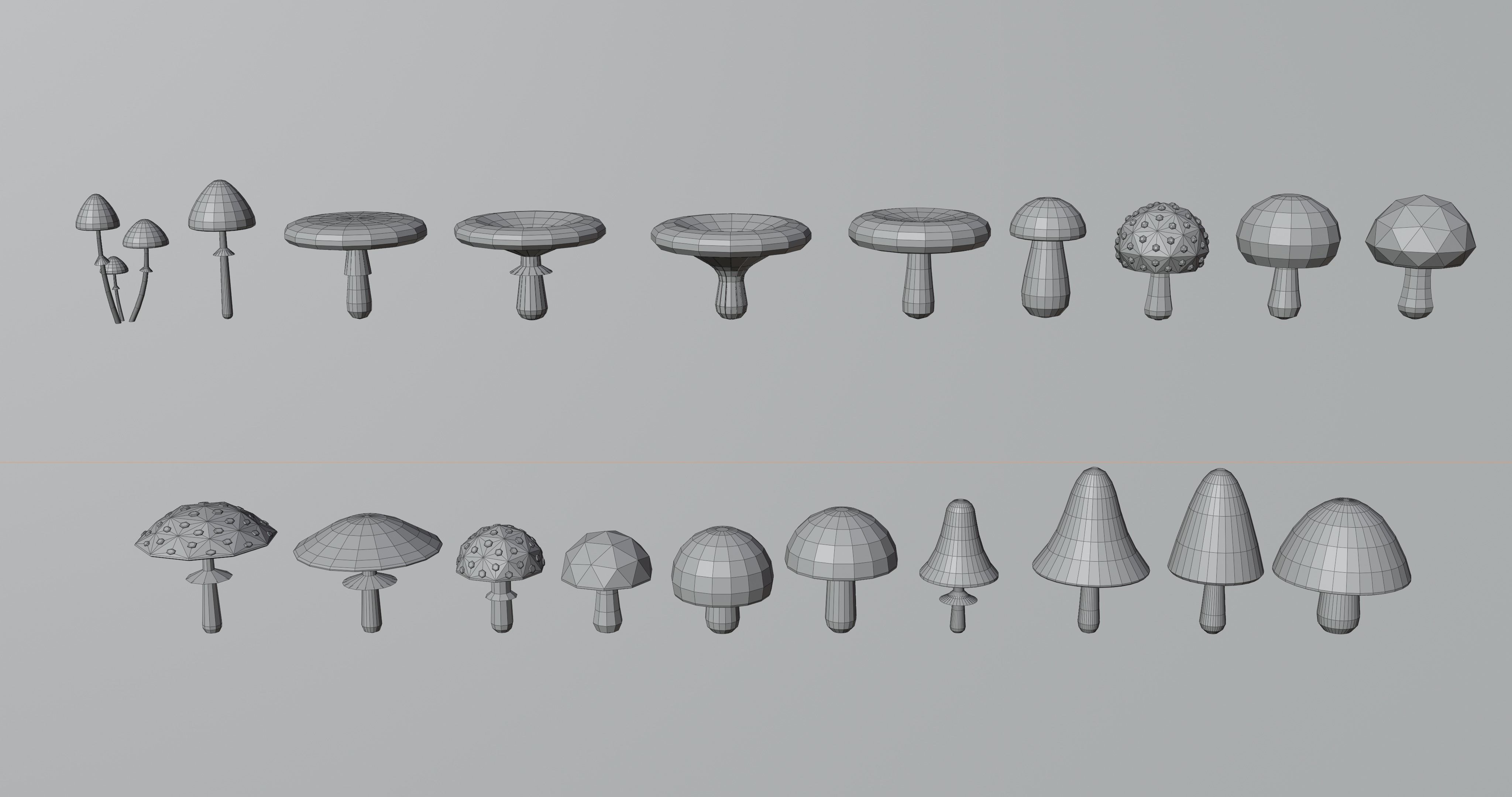 Set of stylized low-poly mushrooms Low-poly 3D model_7