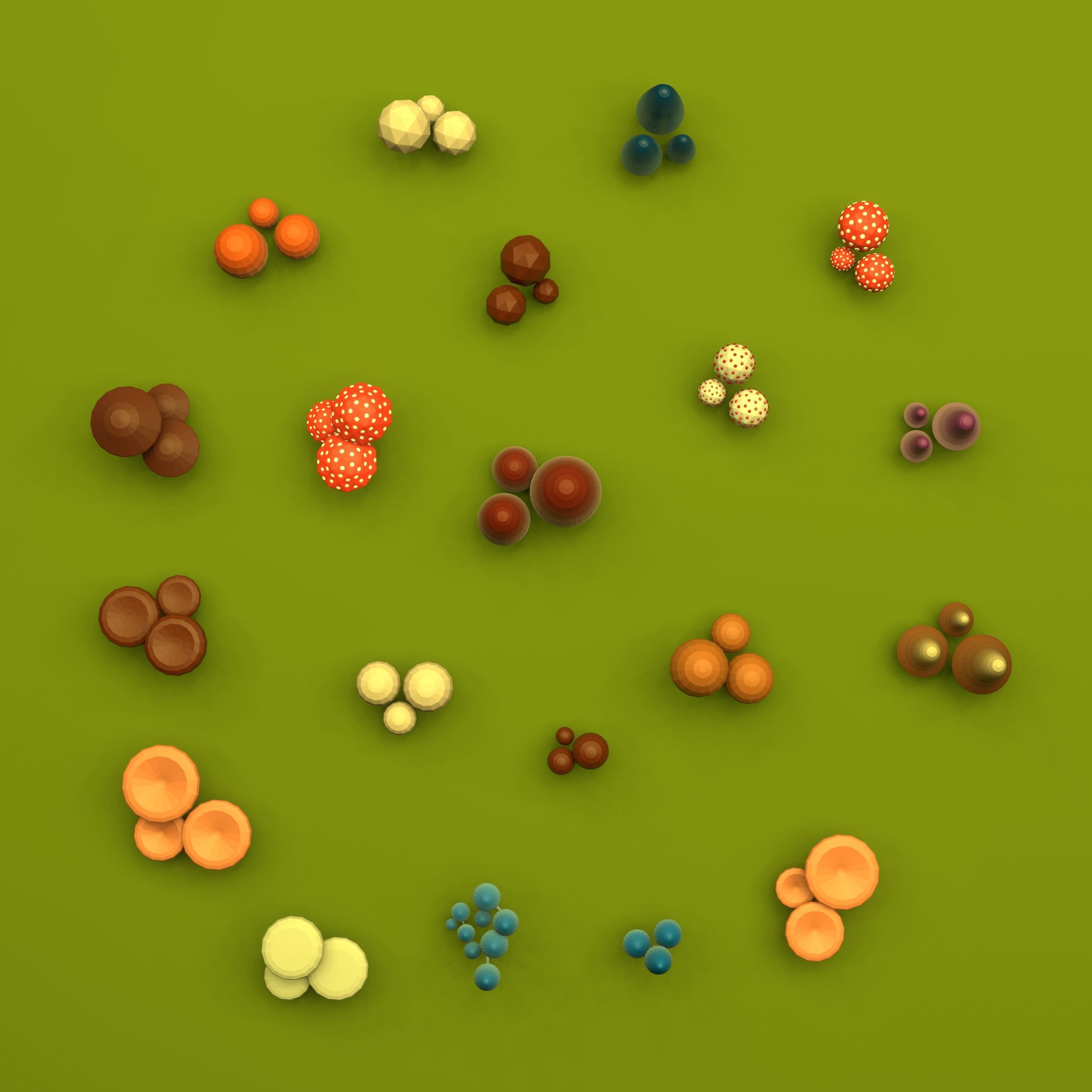 Set of stylized low-poly mushrooms Low-poly 3D model_4