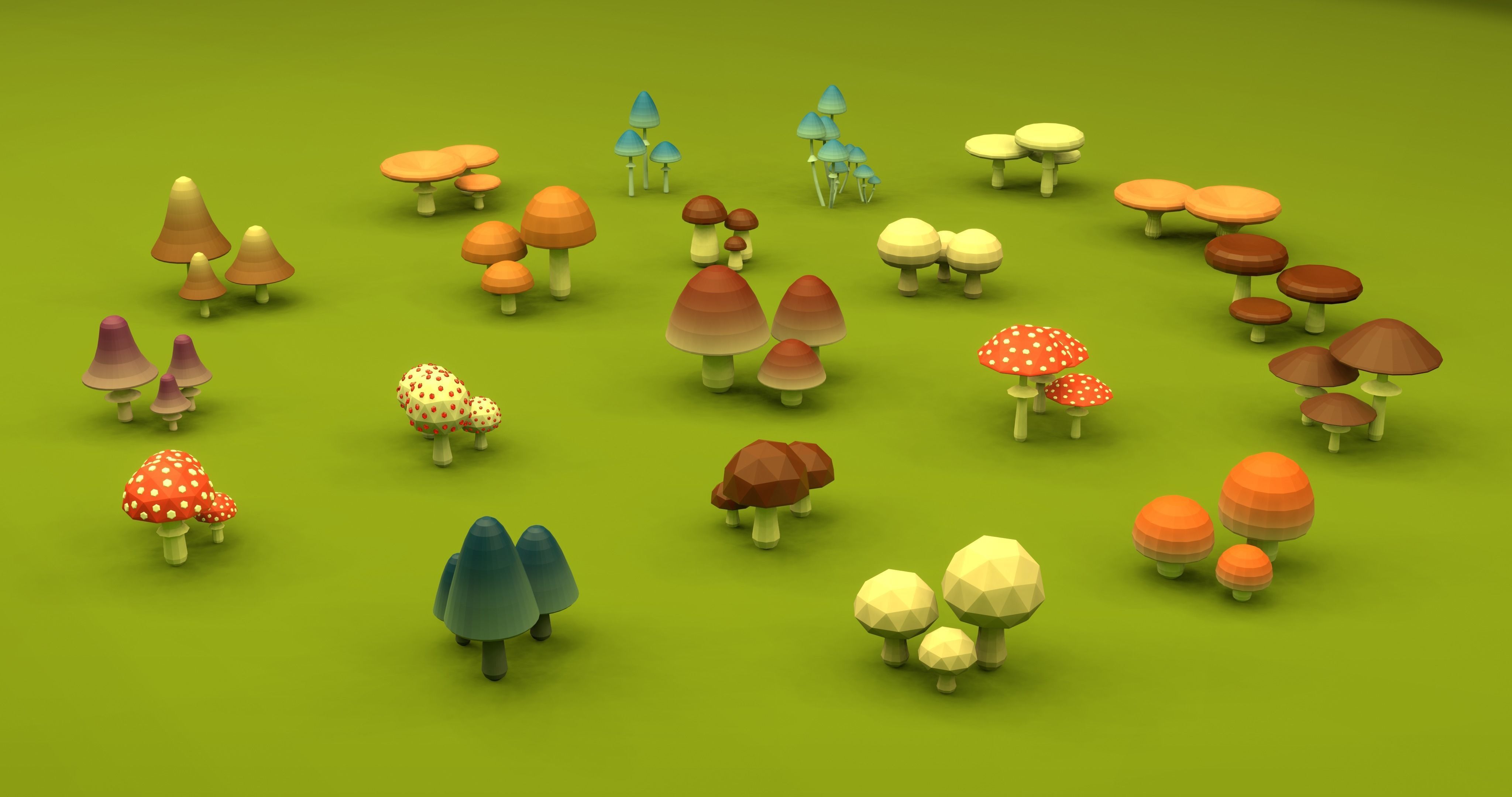Set of stylized low-poly mushrooms Low-poly 3D model_3