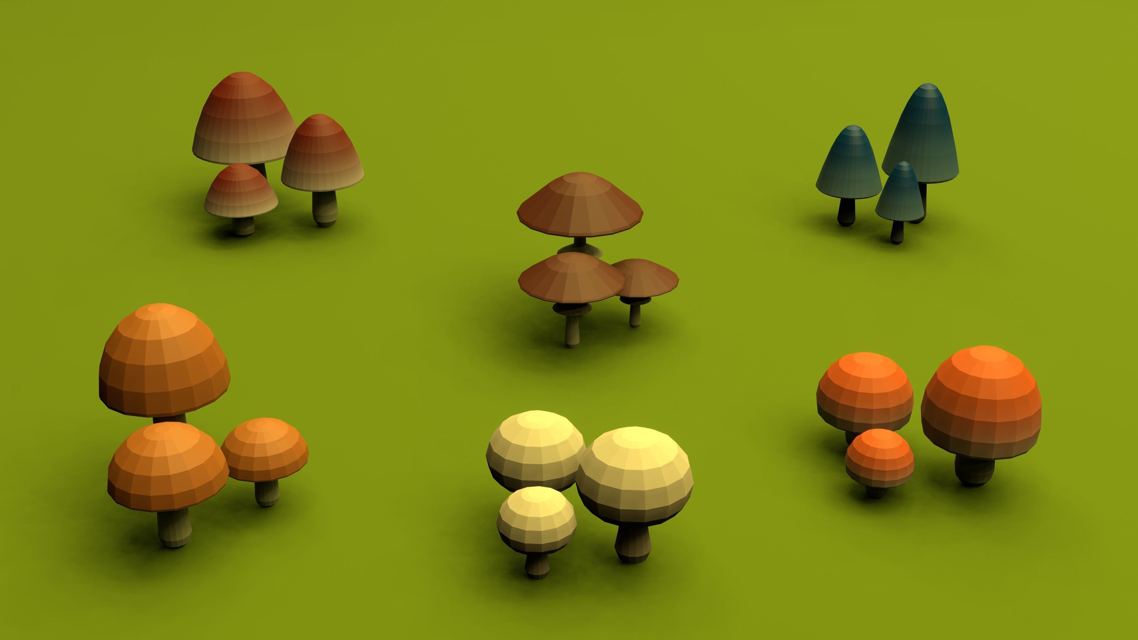 Set of stylized low-poly mushrooms Low-poly 3D model_13