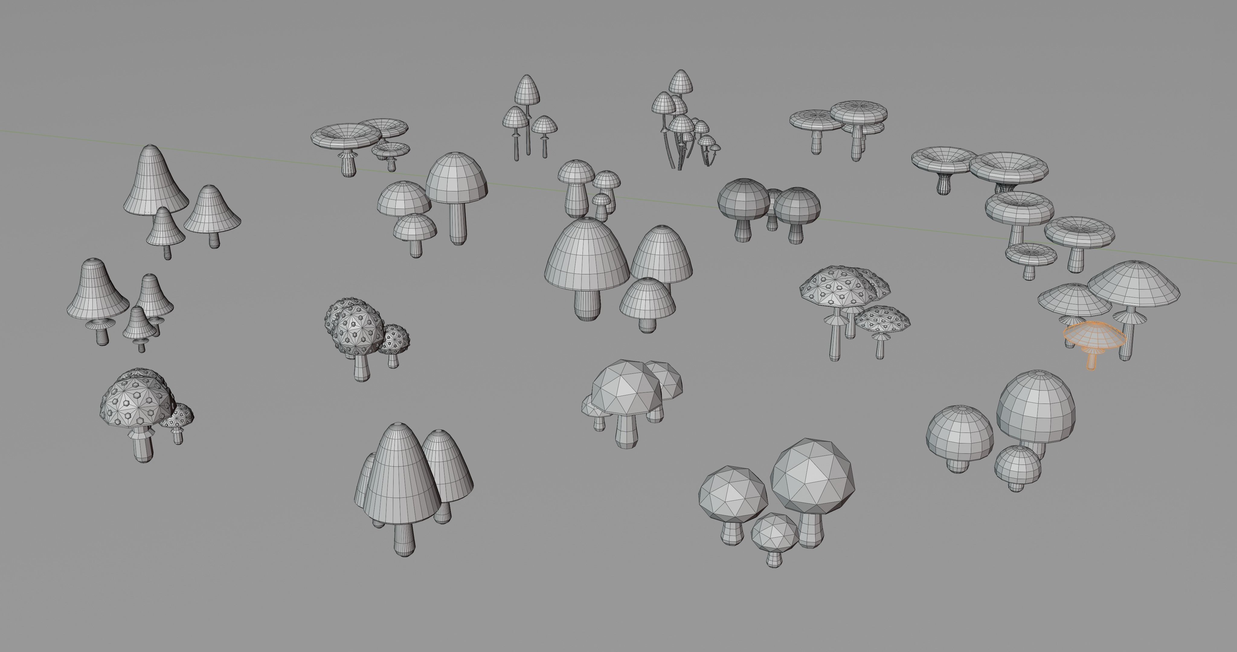 Set of stylized low-poly mushrooms Low-poly 3D model_2