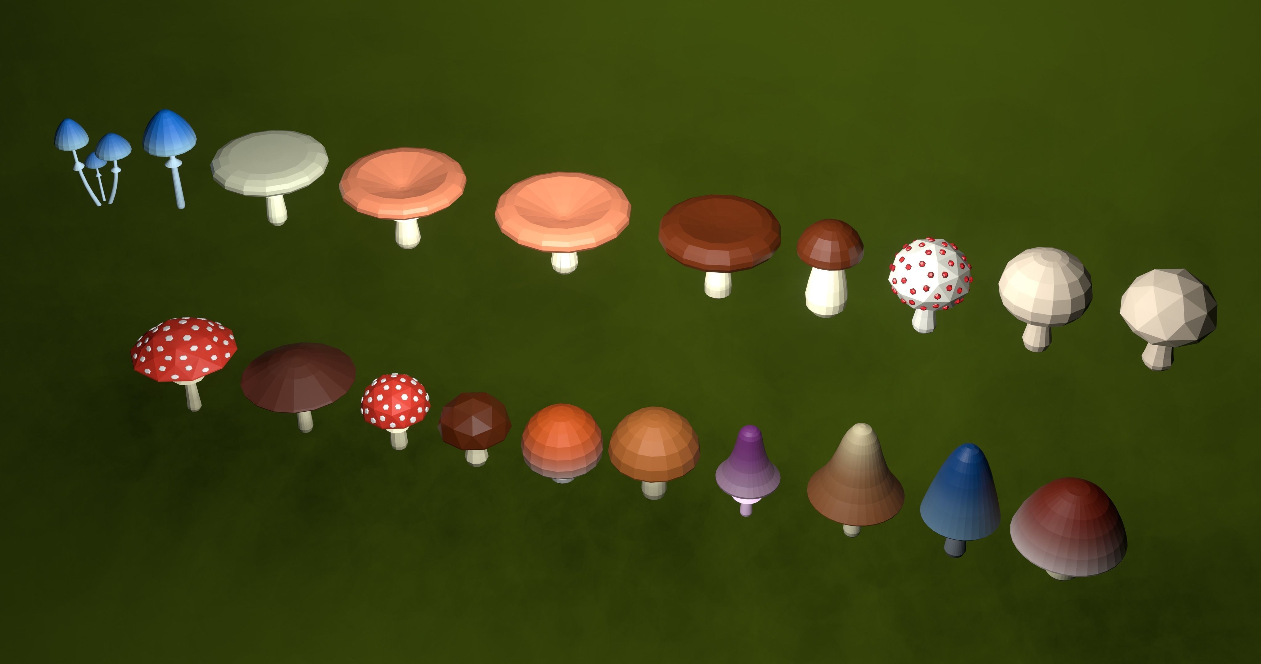 Set of stylized low-poly mushrooms Low-poly 3D model_8