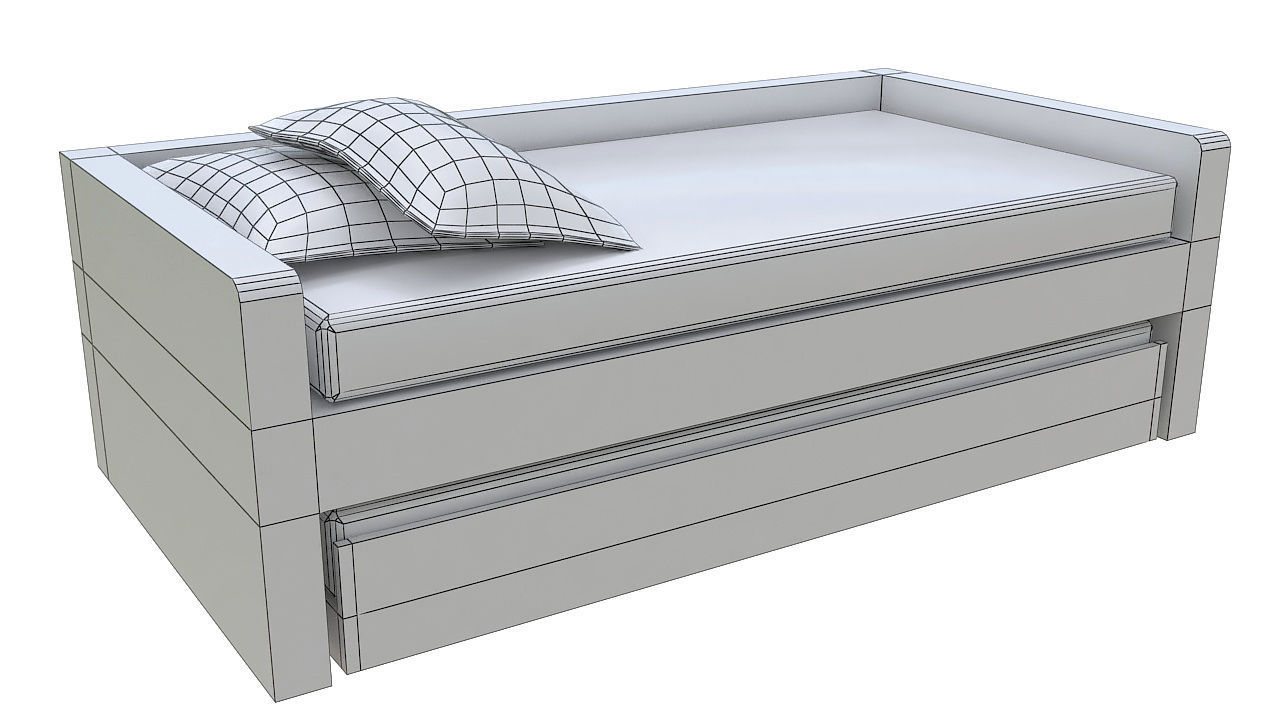 kids bed with underbed 3D model_6