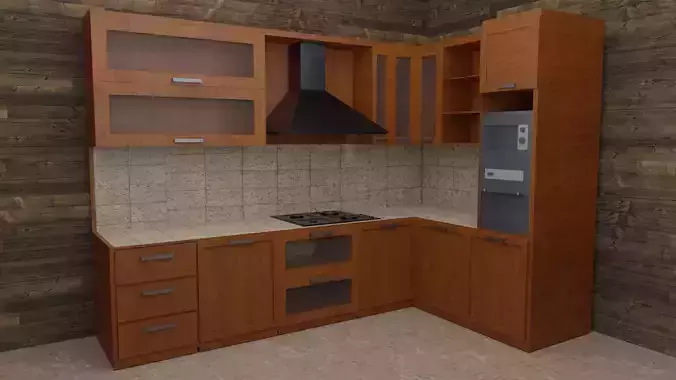 Low Poly Kitchen with cabinets and drawers