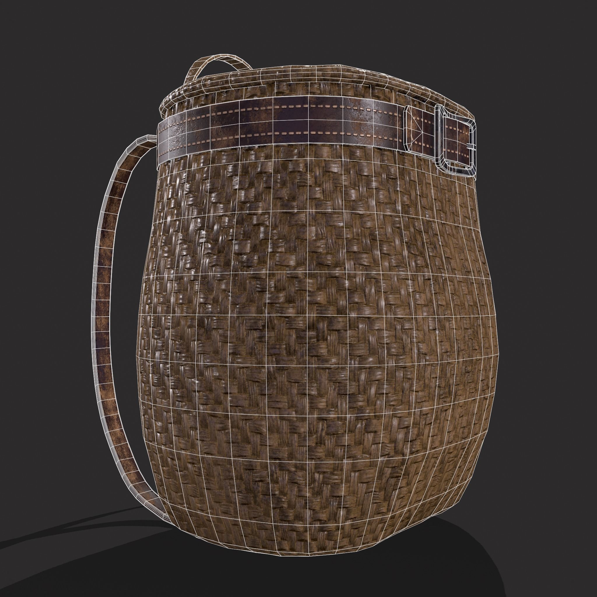 Woven Backpack Basket Low-poly 3D model_4