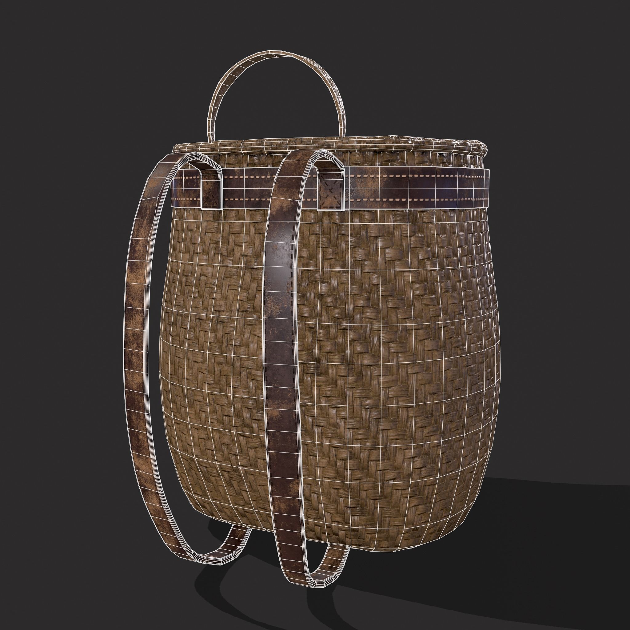 Woven Backpack Basket Low-poly 3D model_8