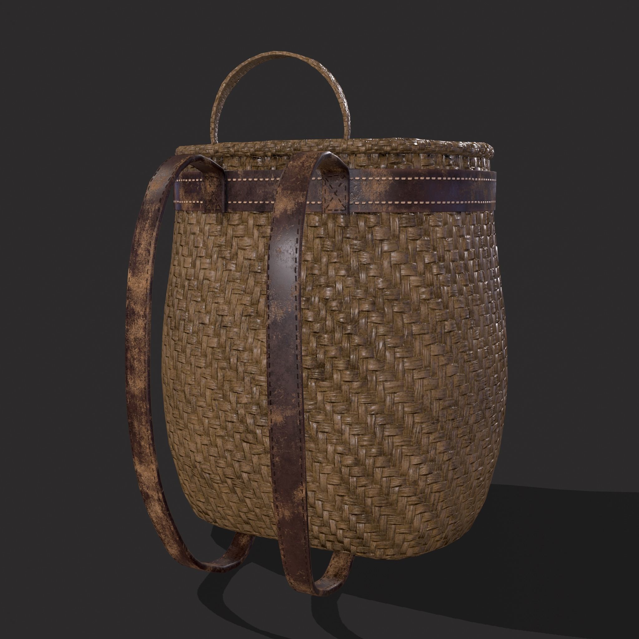 Woven Backpack Basket Low-poly 3D model_7