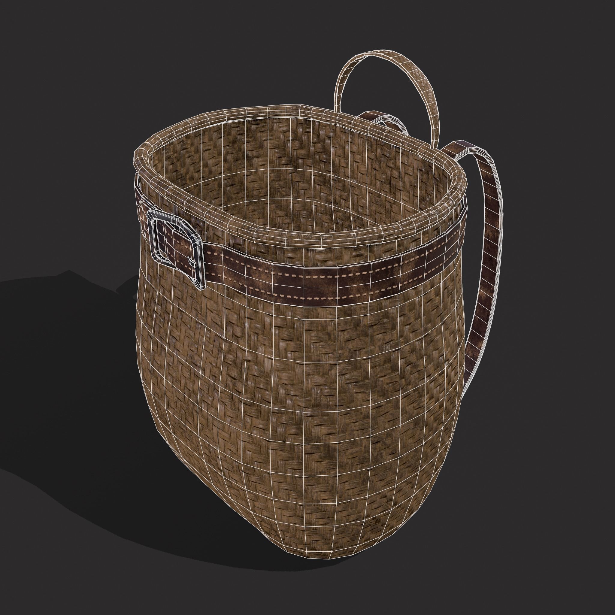 Woven Backpack Basket Low-poly 3D model_2