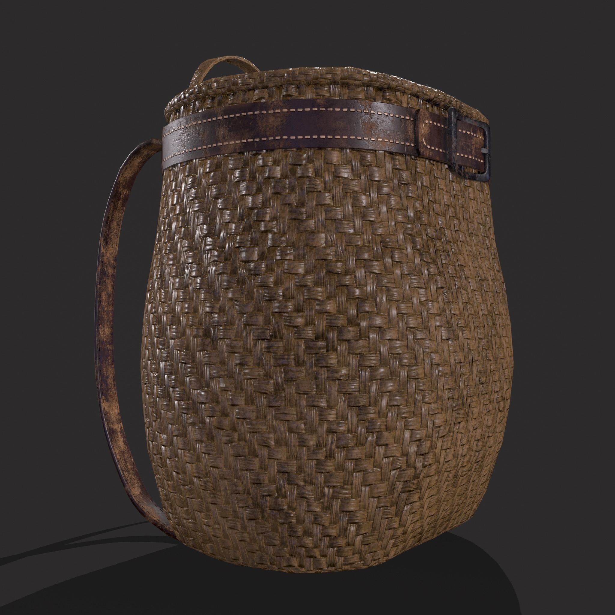 Woven Backpack Basket Low-poly 3D model_3