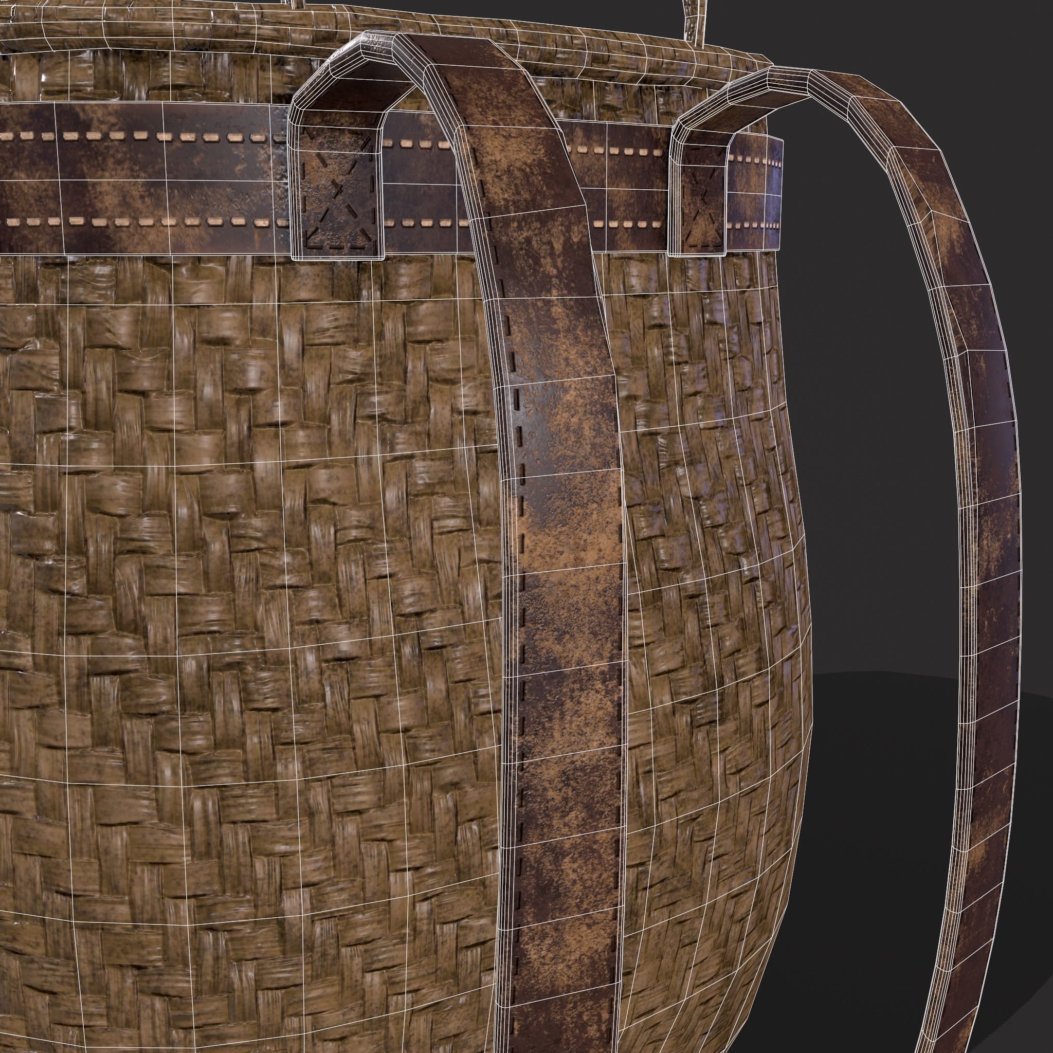 Woven Backpack Basket Low-poly 3D model_18