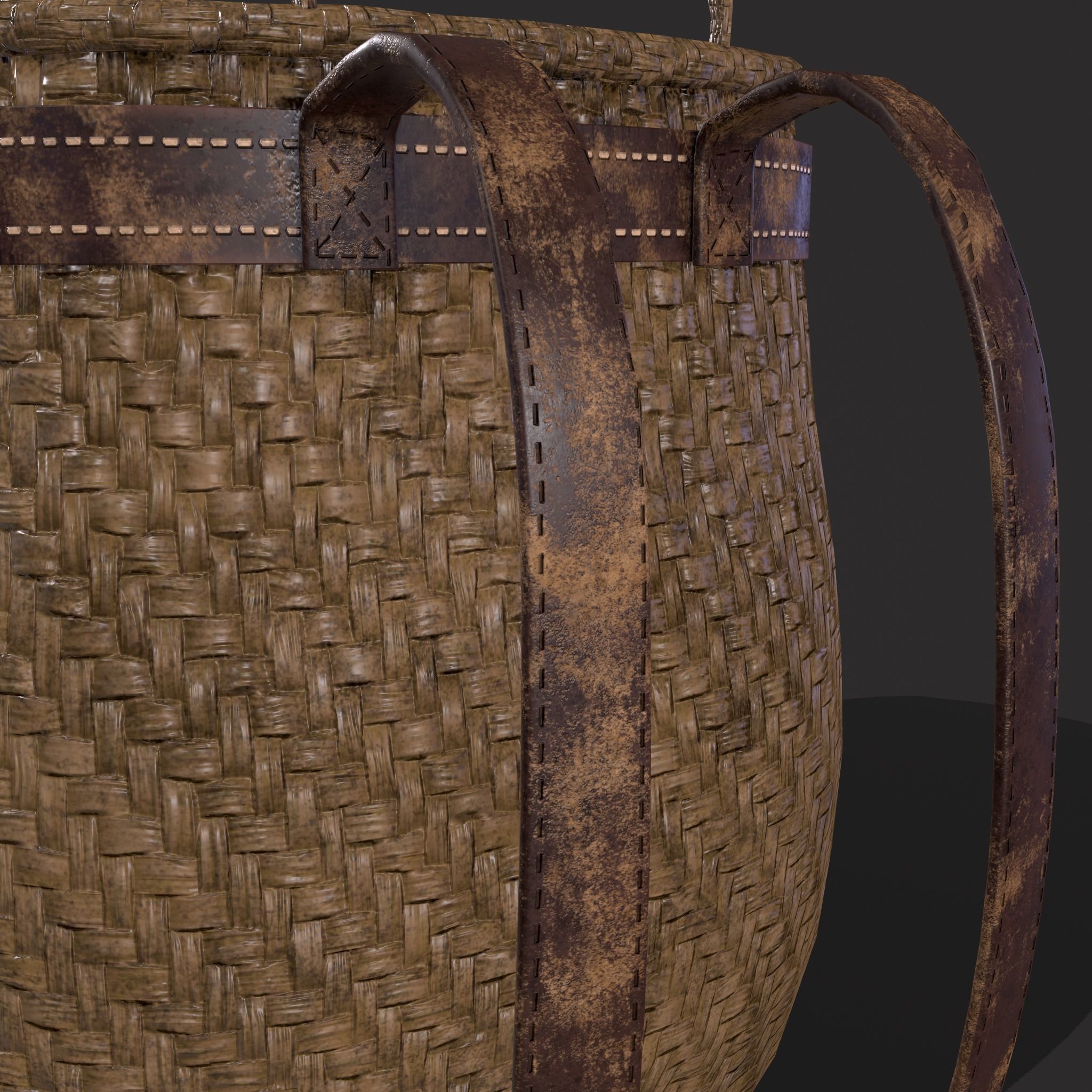 Woven Backpack Basket Low-poly 3D model_17