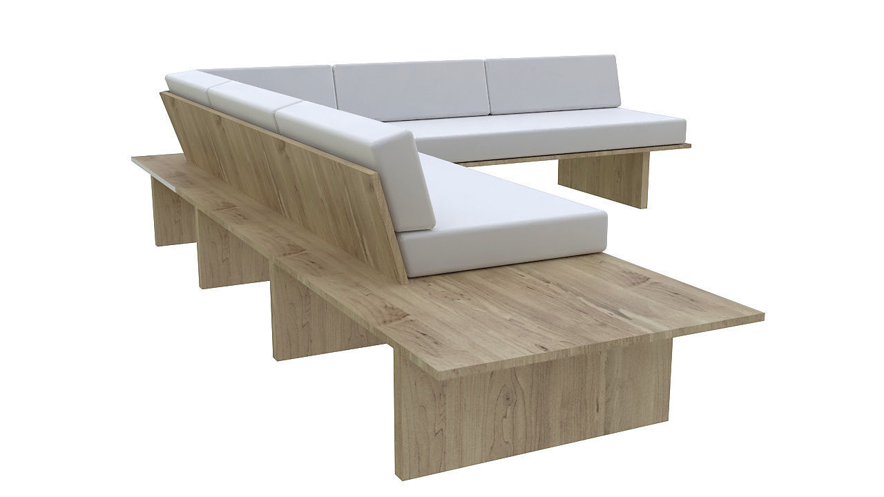 wooden sofa with table 3D model_3
