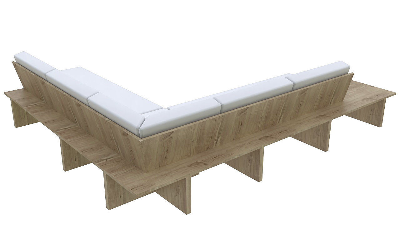 wooden sofa with table 3D model_5
