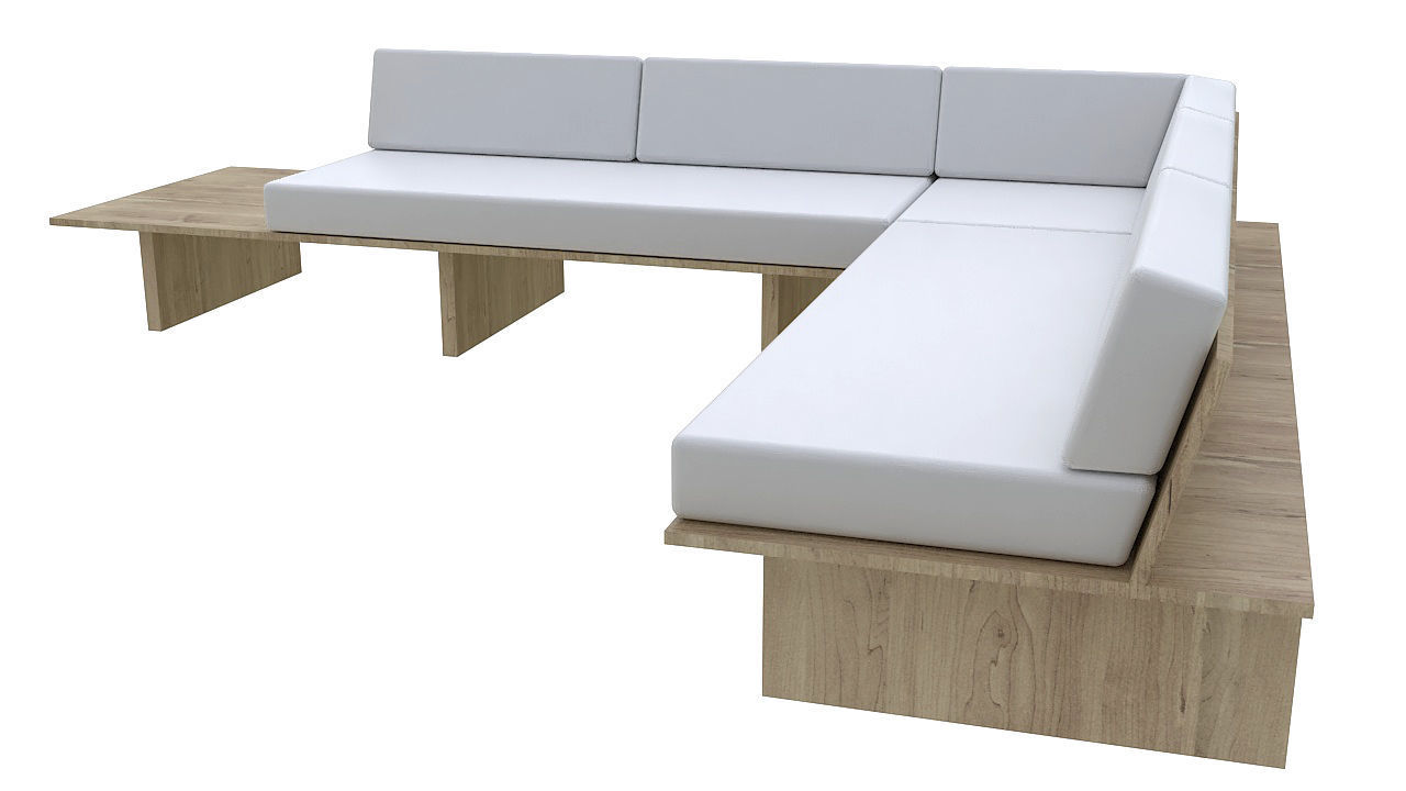wooden sofa with table 3D model_7
