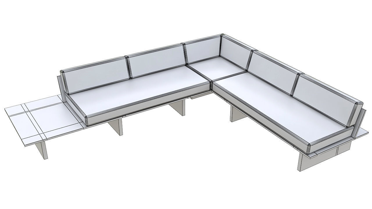 wooden sofa with table 3D model_8