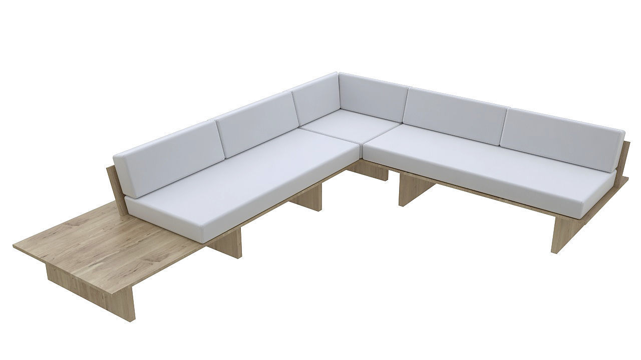 wooden sofa with table 3D model_1