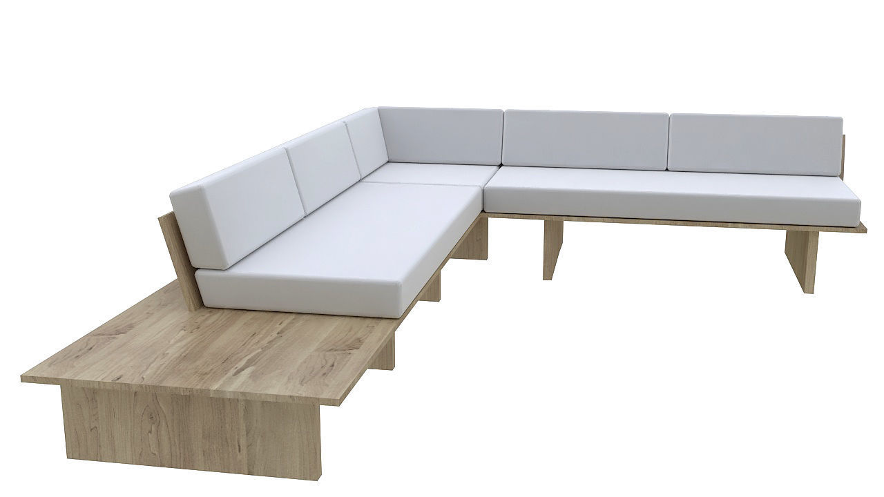 wooden sofa with table 3D model_2