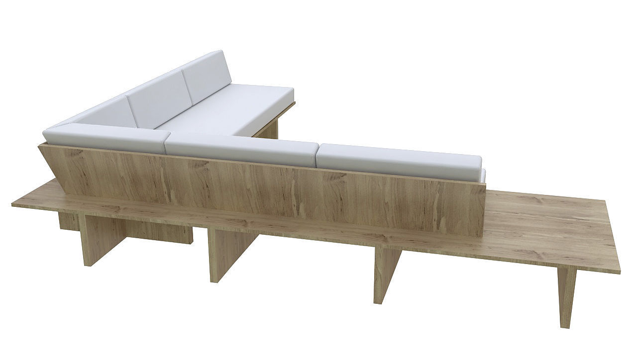 wooden sofa with table 3D model_4