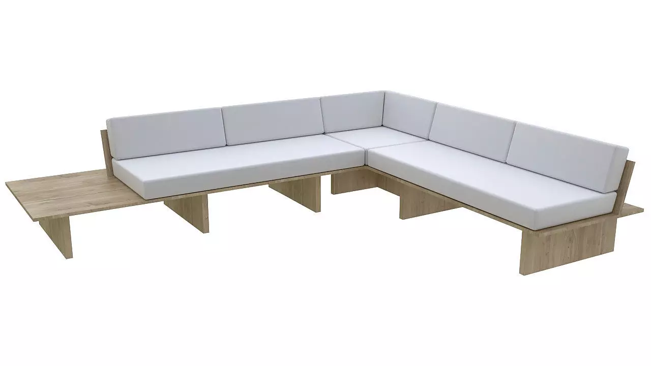 wooden sofa with table 3D model_0