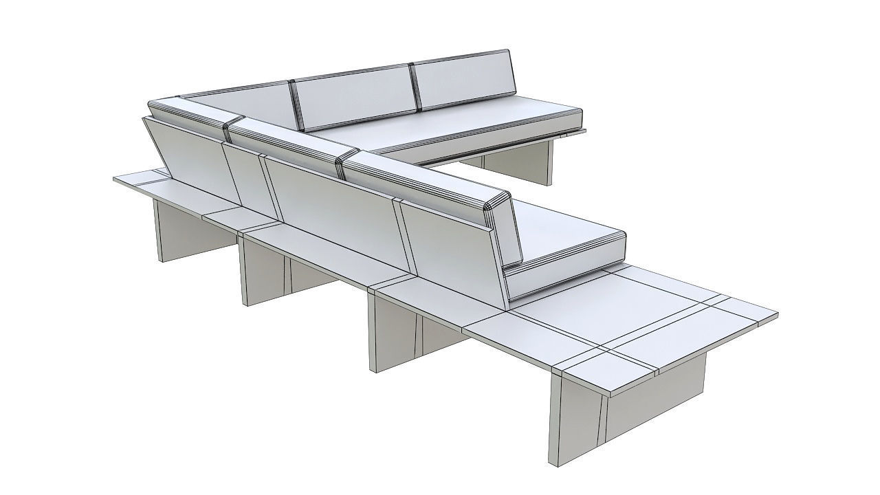wooden sofa with table 3D model_9